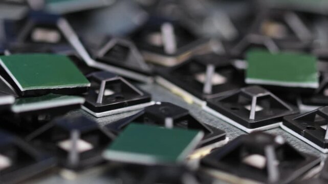 Plastic self-adhesive pad for installing nylon ties.