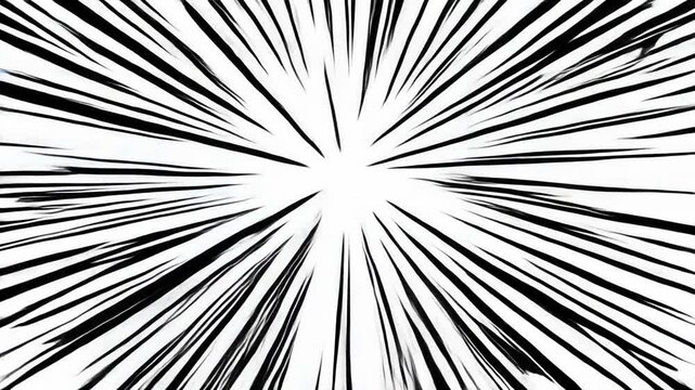 Radial zoom burst of comic speed lines radiating outward from center on white background graphic panel illustration