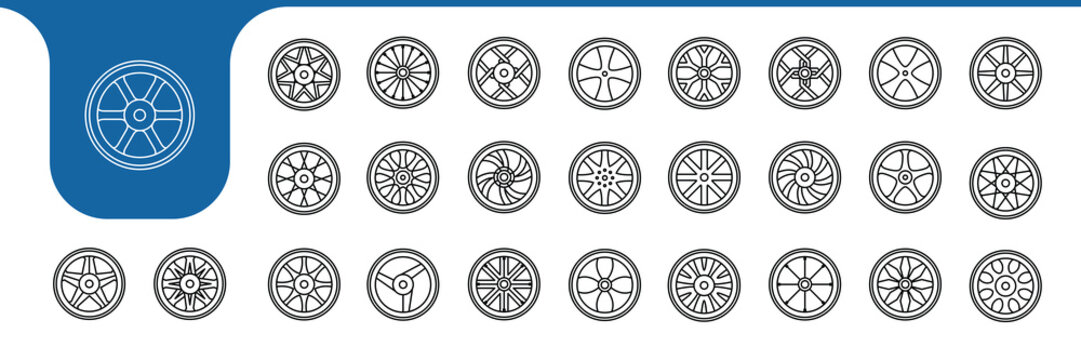 icons of types and kinds rims design vector