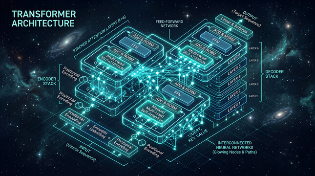 Visual representation of a neural network architecture showcasing attention mechanisms.