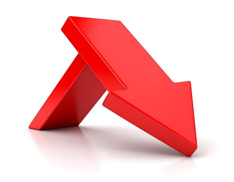 Red downward arrow on white background