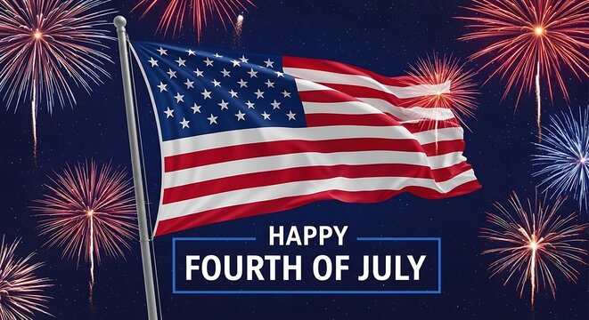 Spectacular 4th of july fireworks display with american flag celebrating independence day in the usa