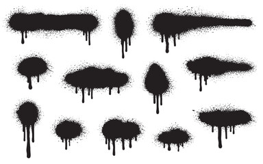 Naklejka premium Paint splash texture with spray vector black for drip background splatter. Grunge isolated art with paint brush abstract for stain graffiti design. Graphic effect paint with illustration spray