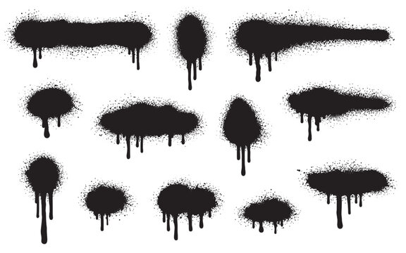 Paint splash texture with spray vector black for drip background splatter. Grunge isolated art with paint brush abstract for stain graffiti design. Graphic effect paint with illustration spray