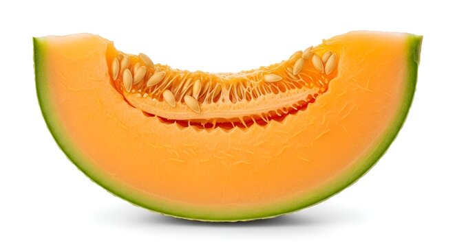 fresh halved honeydew melon slice with juicy seeds on white background close-up