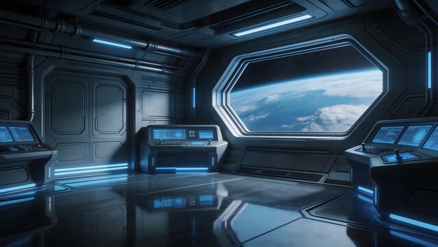 Futuristic spaceship control room