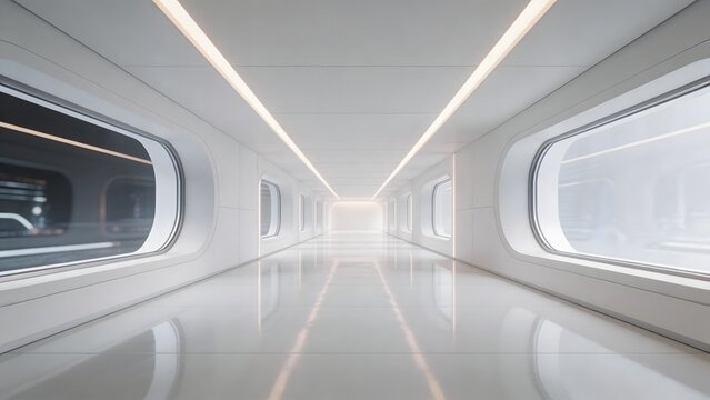 Futuristic train corridor interior