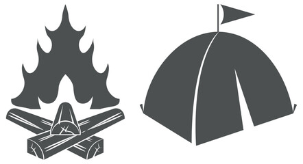 Camping icons set with campfire and tent outdoor adventure vector © Ivan Burchak