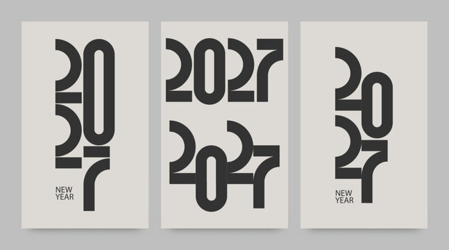 2027 New Year Minimal Typography Logo Set &ndash; Modern Geometric Black Number Design Collection for Branding and Posters