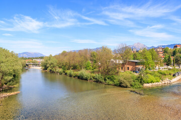 Fototapeta premium View of the Sava river in Kranj, Slovenia