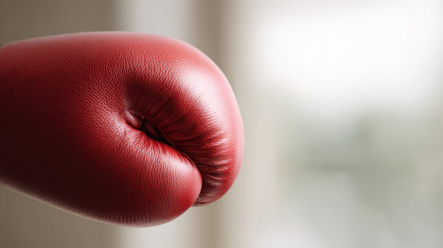 Red boxing glove close up with detailed leather texture and soft background light creating strong sporty mood