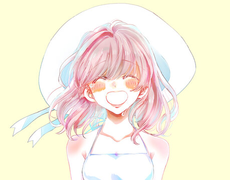 笑顔で泣く夏の女性