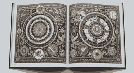 Obraz premium Ancient Manuscript with Ornate Astronomical and Alchemical Diagrams