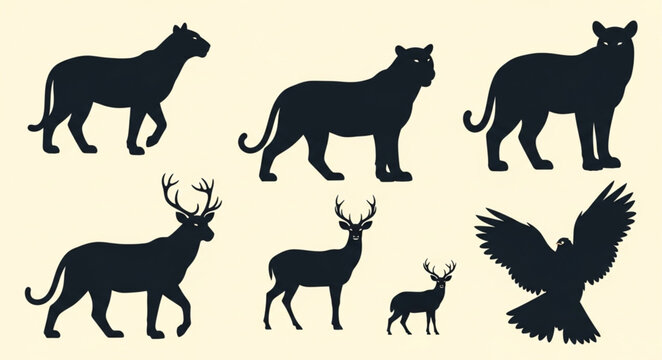 Collection of Silhouettes of Wild Animals and Birds.