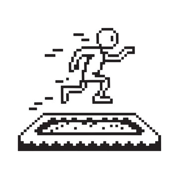 pixel art runner jumping over obstacle high quality
