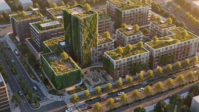 Sustainable Urban Community with Green Roofs and Vertical Gardens: Celebrating Earth Day