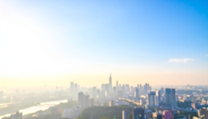 Fototapeta premium 青空の下の都市景観 ぼやけた写真のイメージ画像