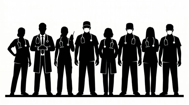 medical team silhouettes standing in a row
