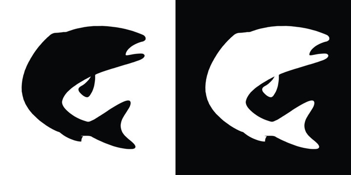 Salmon trout vector silhouette, freshwater fish vector, fish tattoo, Black fish silhouette