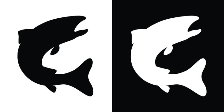 Salmon trout vector silhouette, freshwater fish vector, fish tattoo, Black fish silhouette