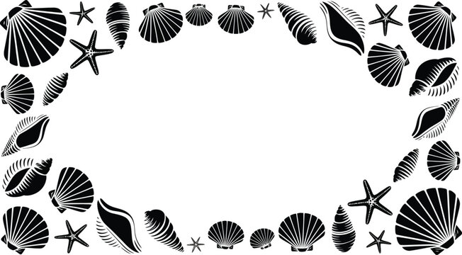 Decorative Frame of Detailed Seashell and Starfish Silhouettes