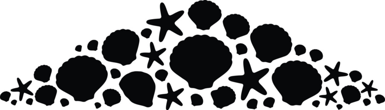 A Decorative Border of Seashell and Starfish Silhouettes
