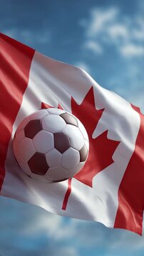 soccer ball with canadian flag in blue sky &ndash; concept for world cup and mls