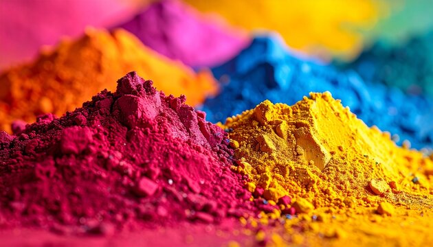 Vibrant colorful powder piles closeup.