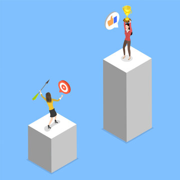 3D Isometric Flat Vector Illustration of Jealousy, Success And Failure In Business