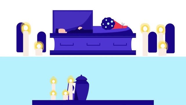 Funeral Ceremony Animation &ndash; Coffin and Mourning Concept