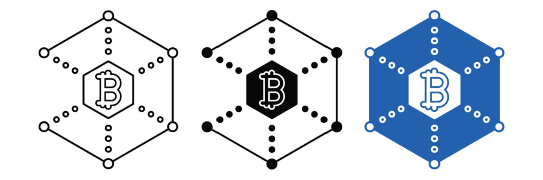 Bitcoin Blockchain Network Icon Set &mdash; Three Style Variants