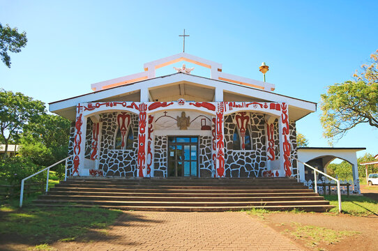 Church of the Holy Cross or Hanga Roa Church, the Only one Catholic Church on Easter Island, Te Pito Te Henua Street, Hanga Roa Town, Easter Island, Chile, South America