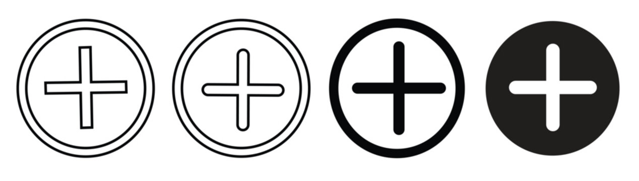 More icon. Set of plus icons. Vector illustration.