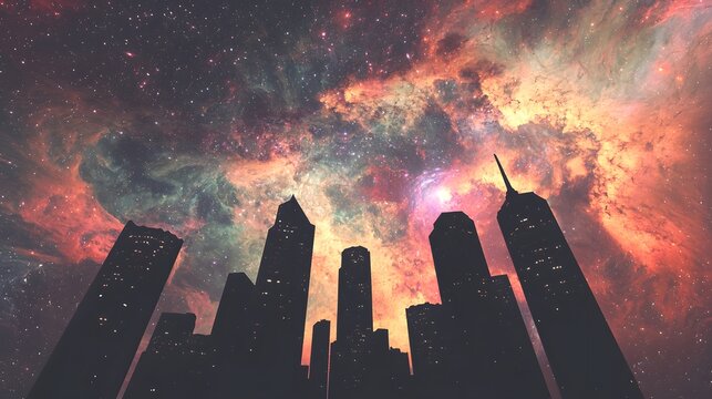 Modern skyline silhouette with vibrant space high resolution picture
