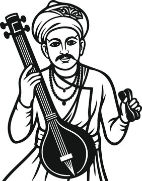 Sant Tukaram Maharaj Vector Illustration with Tanpura