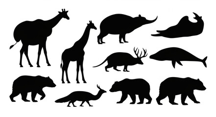 Collection of Diverse Animal Silhouettes on White Background. © Bahlil
