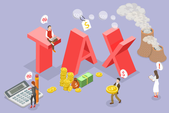 3D Isometric Flat Vector Illustration of Carbon Tax, Taxing For Environmental Pollution To Protect Nature.