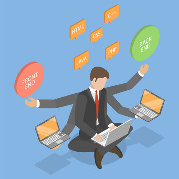 3D Isometric Flat Vector Illustration of Full Stack Developer, IT Professional