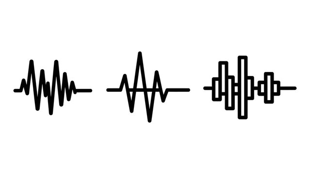 Sound wave and audio signal icons with frequency waveform equalizer visualizer illustration technology broadcast dialogue amplitude spectrum analysis interface recording playback