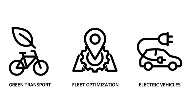 Green transport fleet optimization electric vehicles icons with eco friendly transport optimization electric cogwheel friendly sustainability mobility transportation management technology