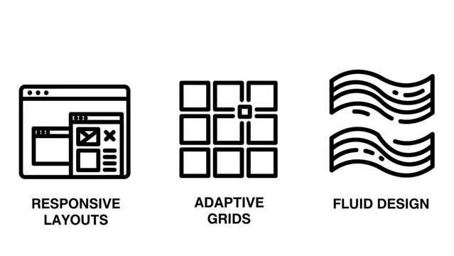 Responsive layouts adaptive grids fluid design icons with user interface line art user experience responsive adaptive development programming technology internet illustration minimalist