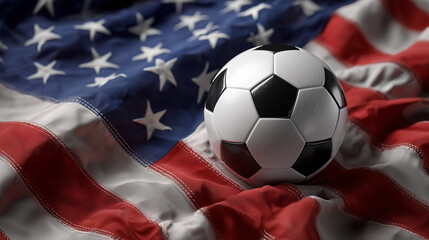 Naklejka premium soccer ball with us american flag – concept for world cup and mls