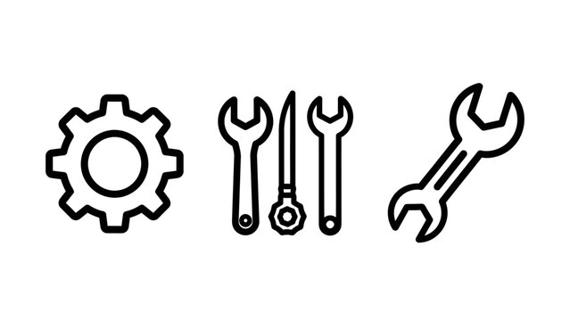 Gear wrench spanner icons representing tools and mechanics with hand tool kit mechanical engineering maintenance construction industry equipment hardware adjustment component mechanism