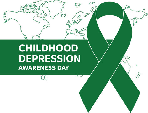 Childhood Depression Awareness Day green ribbon on world map