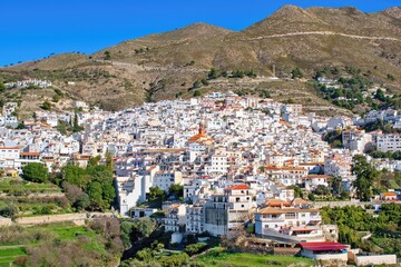 Obraz premium Beautiful arial view on white spanish village Competa, Andalusia, Spain