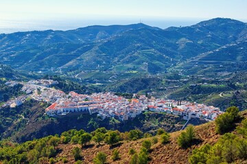 Fototapeta premium Beautiful arial view on famous white spanish village Frigiliana, Andalusia, Spain