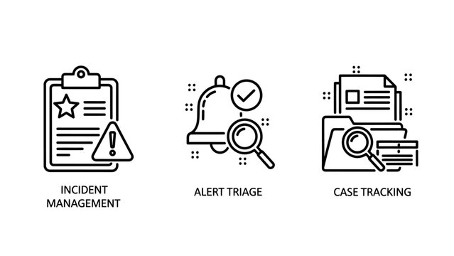 Set of business operation icons featuring incident management alert triage case tracking incident management tracking clipboard magnifying document business corporate analysis security