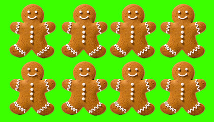 Fototapeta premium Classic Gingerbread Man Cookie With White Icing Isolated on White Background