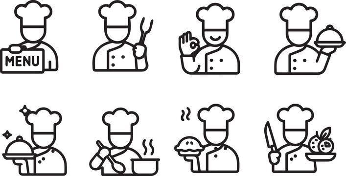 Gemini said

Set of business icons and people featuring a cartoon chef and businessman character illustration in a comic vector drawing of diverse occupations and restaurant workers