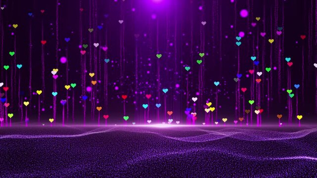 Animated colored hearts of different sizes rising upwards
